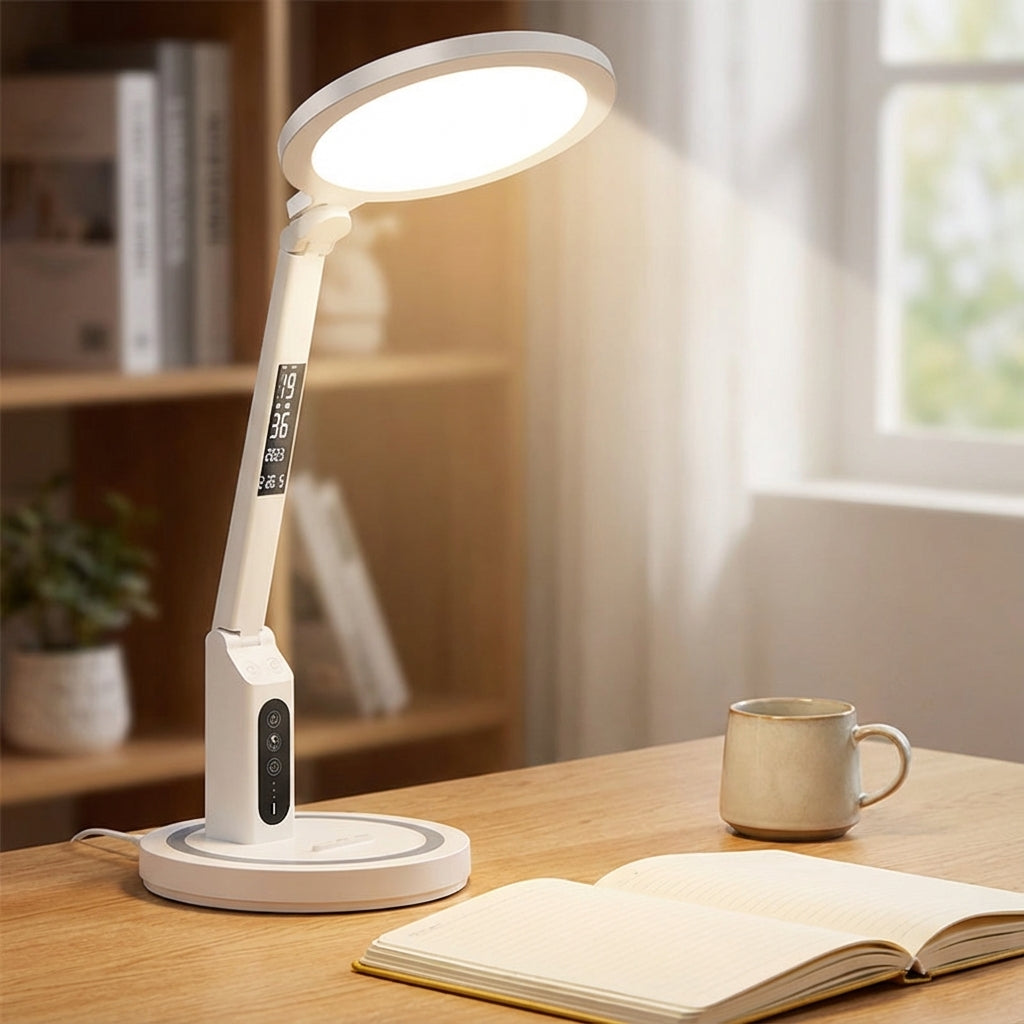 Comfarnot Minimalist Desk Lamp with LED Clock Warm Light USB TimeLume