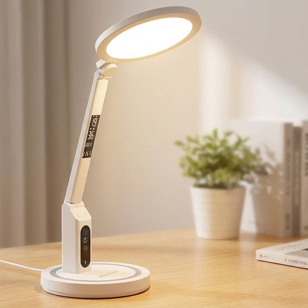 Comfarnot Minimalist Desk Lamp with LED Clock Warm Light USB TimeLume